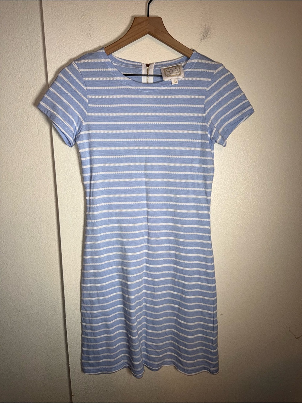 SAIL TO SABLE nautical coastal light white striped back zip up mini dress XS